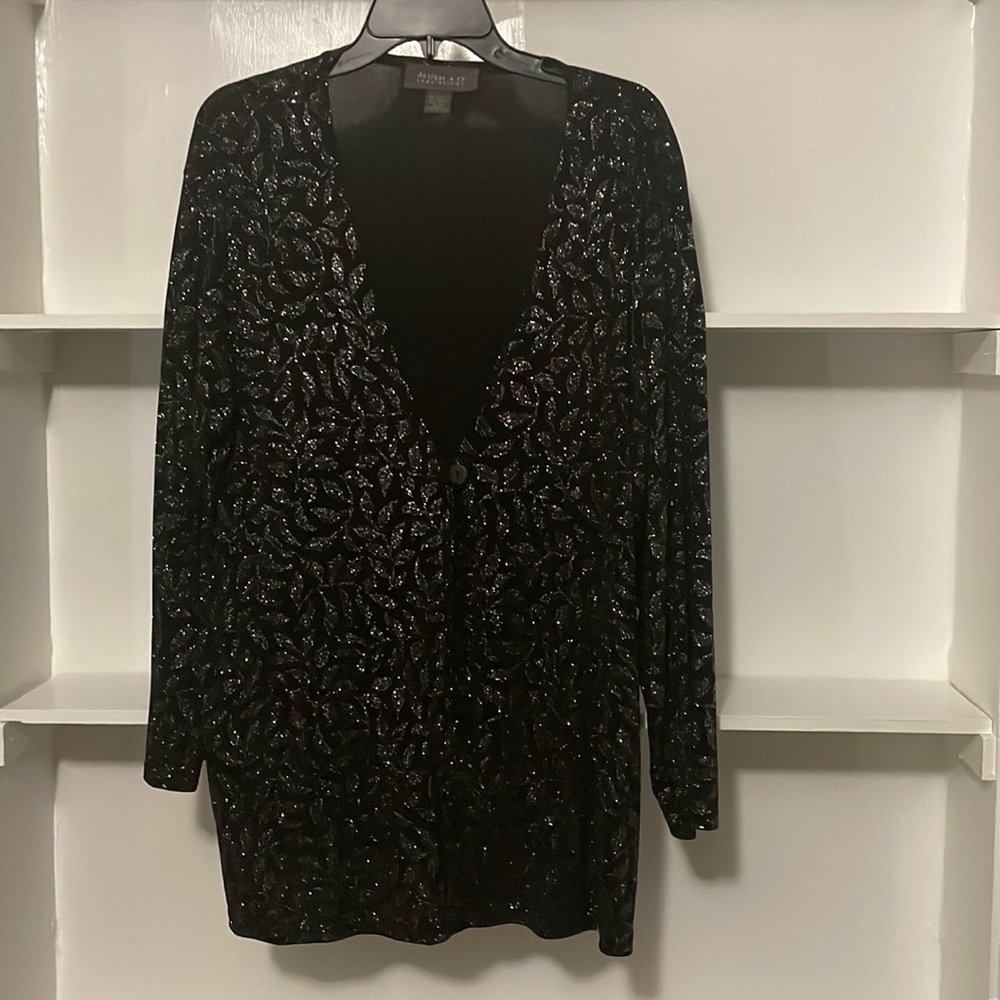Lane Bryant Designs & Co Woman’s Black Silver Cardigan Jacket Size 14/16